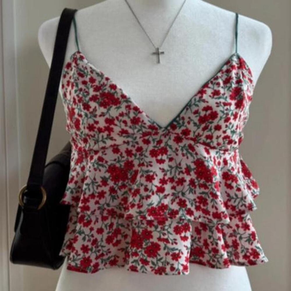 Dress for angels white red floral babydoll ruffle crop top
